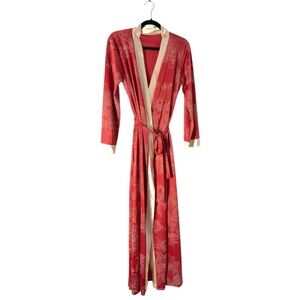 VTG Barad & Co Red Floral Brocade Long Robe Ivory Trim Petite Union Made ILGWU